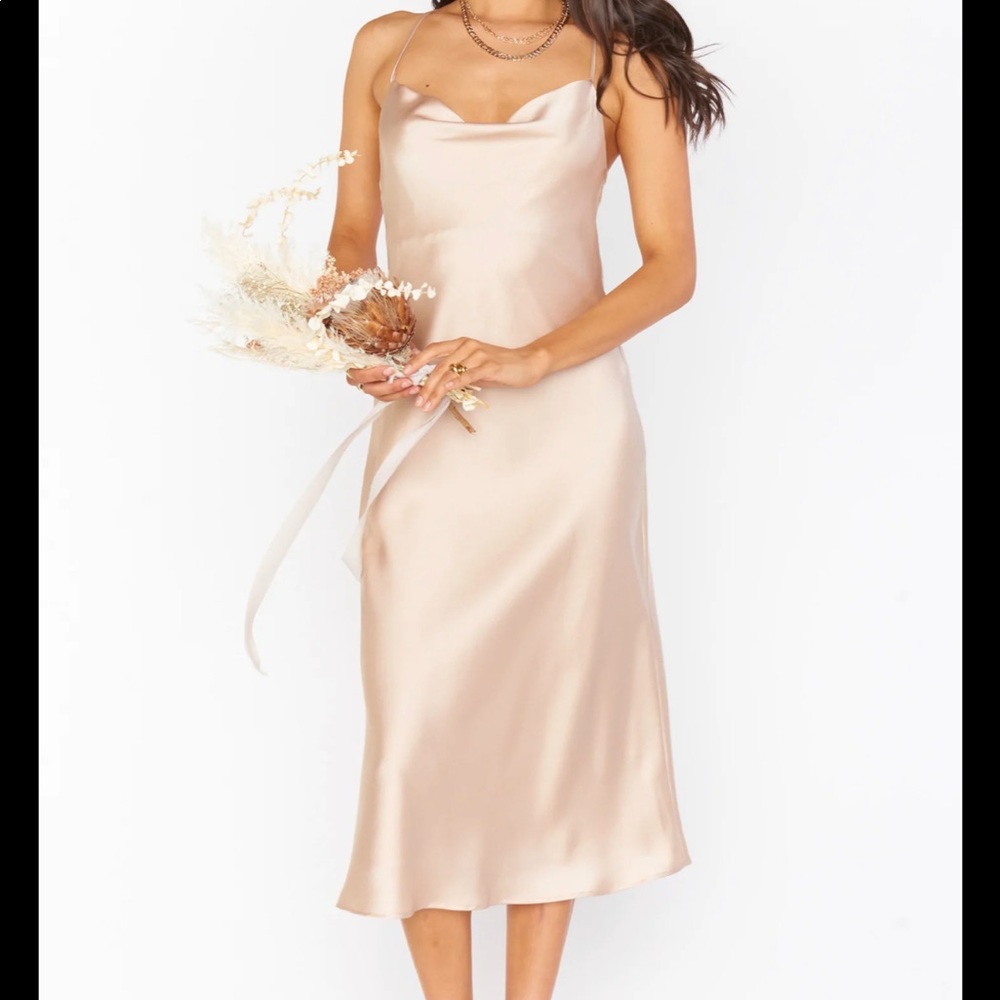 Verona Cowl Dress ~ Champagne Luxe Satin from showmeyourmumu.